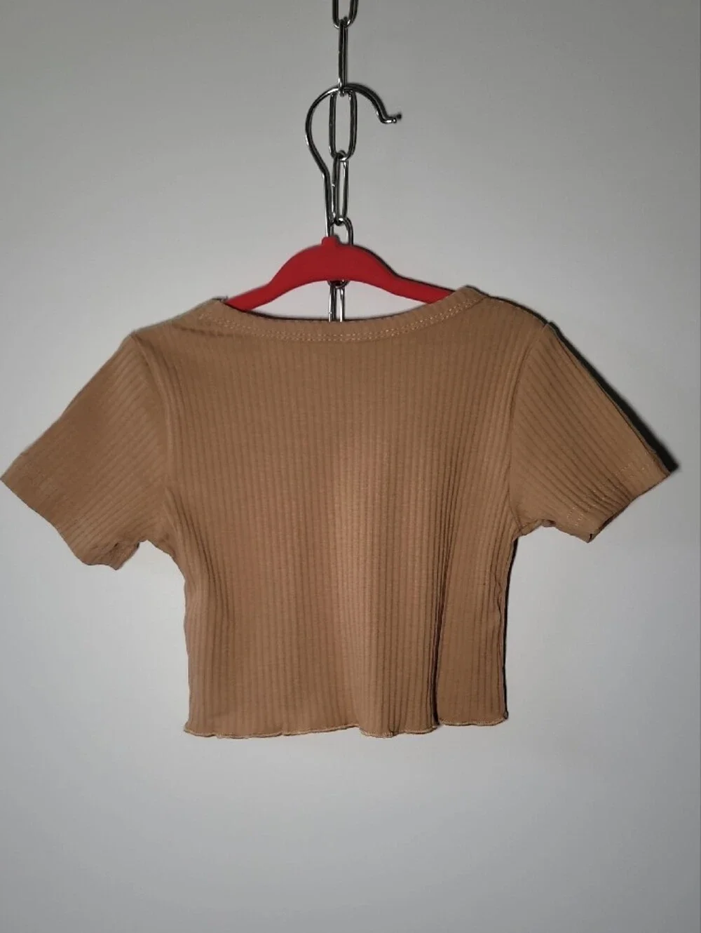 CHANEL Tan Ribbed Crop Top & Skirt Set with Camellia Logo